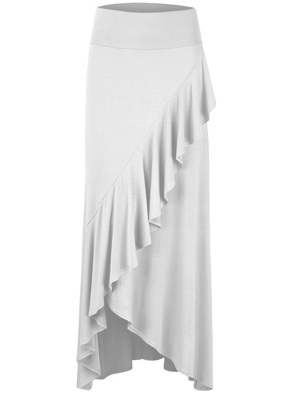 Layered High Low Ruffle Maxi Skirt