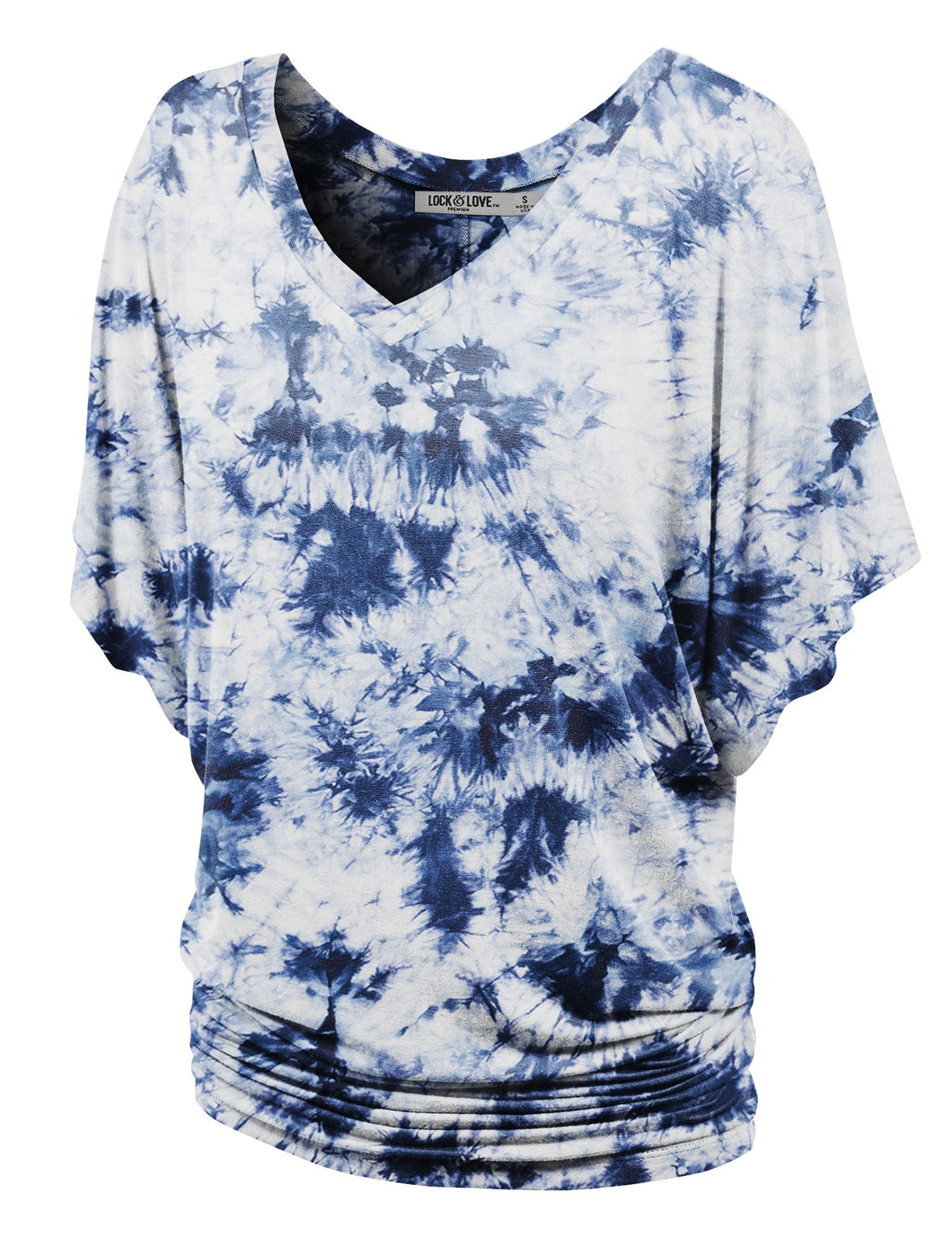 Short Sleeve V Neck Tie-Dye Dolman Top