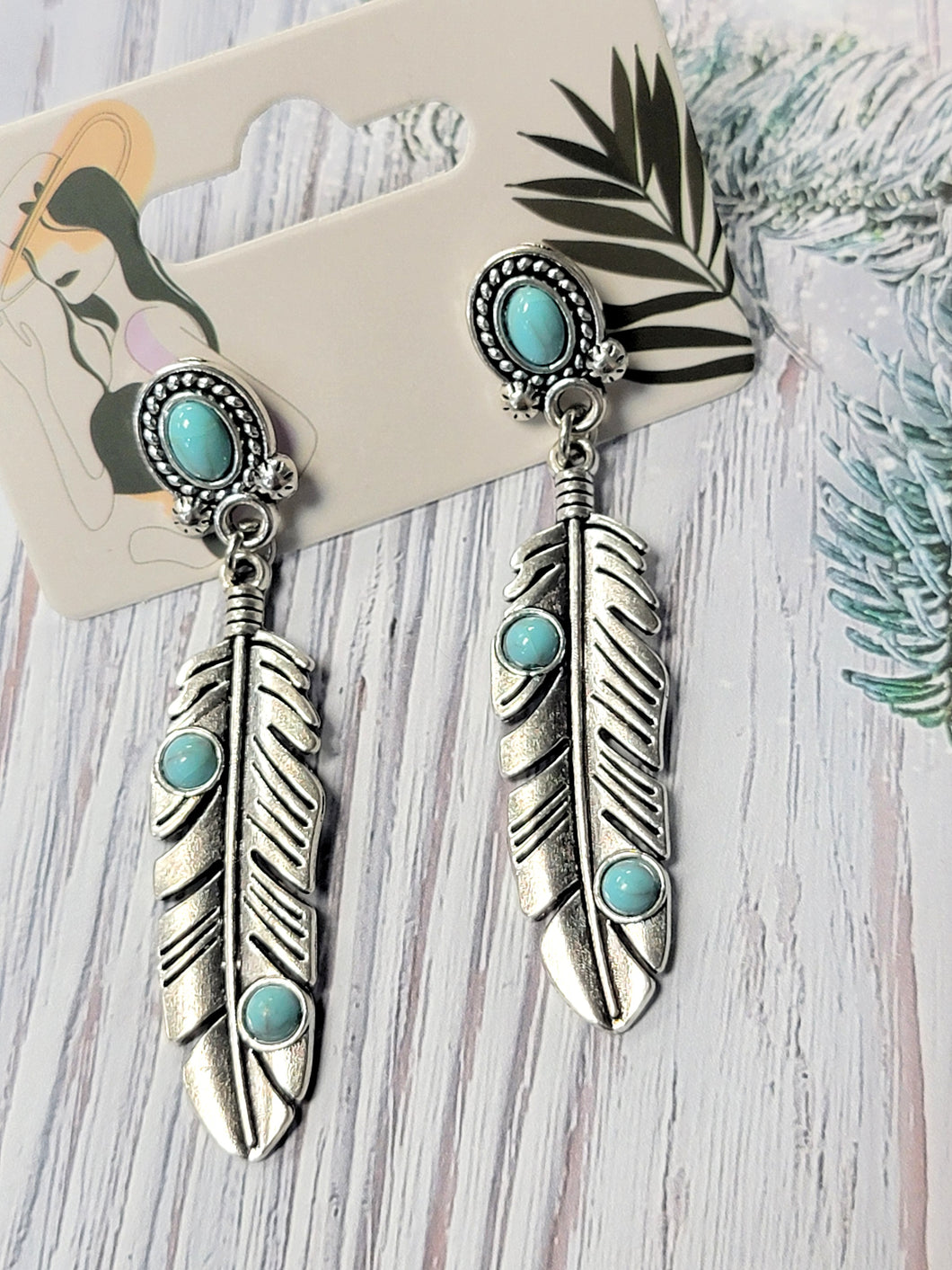Antique Silver Feather Studs