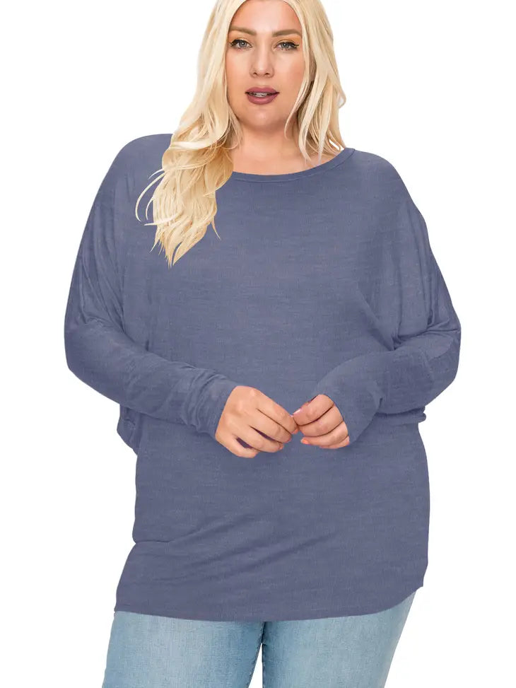 Plus Size Dolman Solid Tunic Top