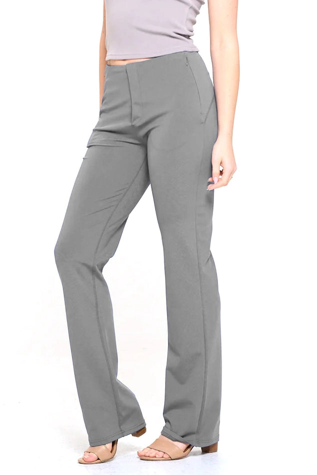 Gray Fashion Flare Pant With Zipper Pockets