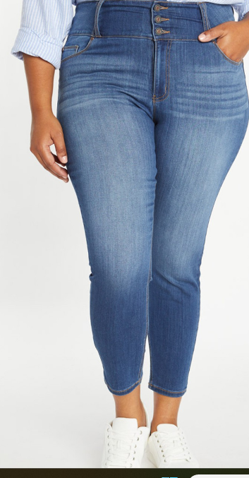 Plus Size High Rise 3-Button Push Up Ankle Skinny Jean