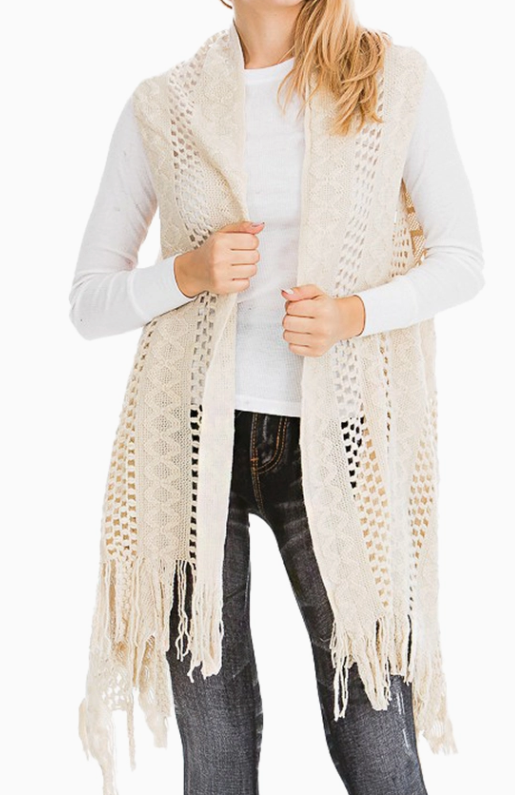 Cable Knitted Fringe Trim Cardigan