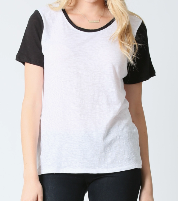 Cotton Slub Black & White Color Block Tee