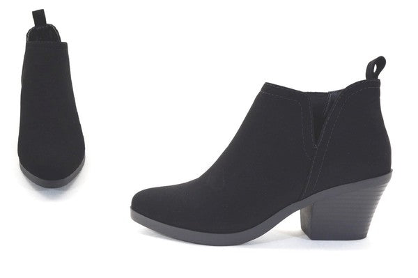 Ankle Boots with V Slit & Block Heel