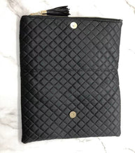 Load image into Gallery viewer, Quilted Black Fold Over Zippered Clutch
