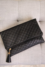 Load image into Gallery viewer, Quilted Black Fold Over Zippered Clutch
