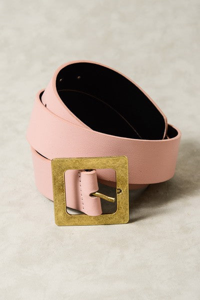 Classic Black Faux Leather Sqaure Buckle Belt