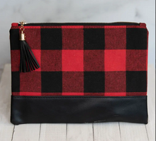 Load image into Gallery viewer, Red Buffalo Check Zip Clutch
