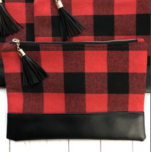 Load image into Gallery viewer, Red Buffalo Check Zip Clutch
