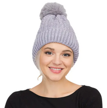 Load image into Gallery viewer, Velvet Fleece Sherpa Lined PomPom Beanie
