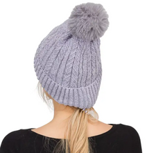 Load image into Gallery viewer, Velvet Fleece Sherpa Lined PomPom Beanie
